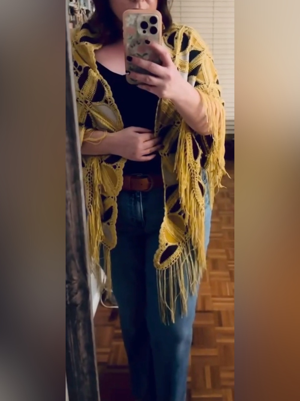 Vintage Handmade Fringe Poncho Shawl Genuine Suede & Leather Boho Western - Picture 3 of 6
